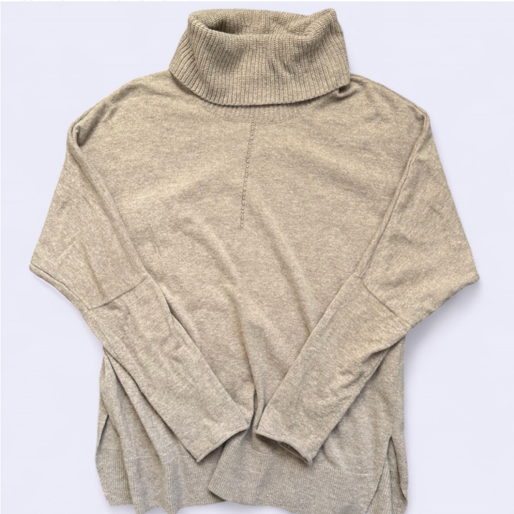 Olsen Tan Wool Cotton Blend Oversized Sweater S Fits M Turtleneck Knit